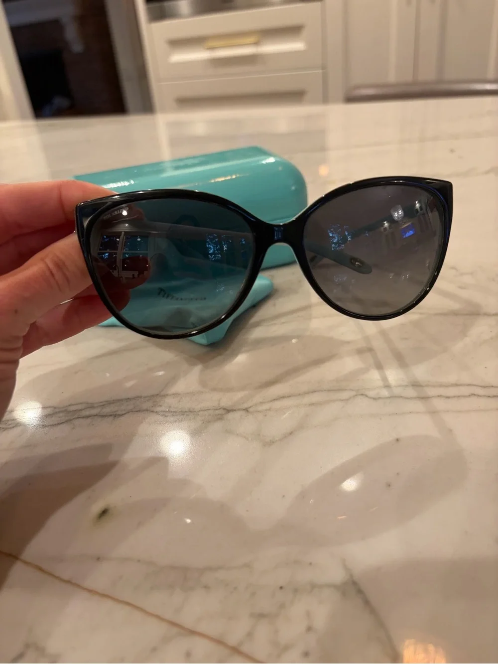 Tiffany & Co. Women’s Black Oversized Cat Eye Sunglasses with Tiffany Blue Case
